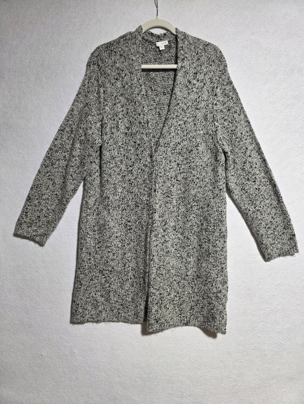 PURE JILL MARLED OPEN FRONT LONG CARDIGAN SWEATER GRAY BLACK SZ L - Picture 2 of 12